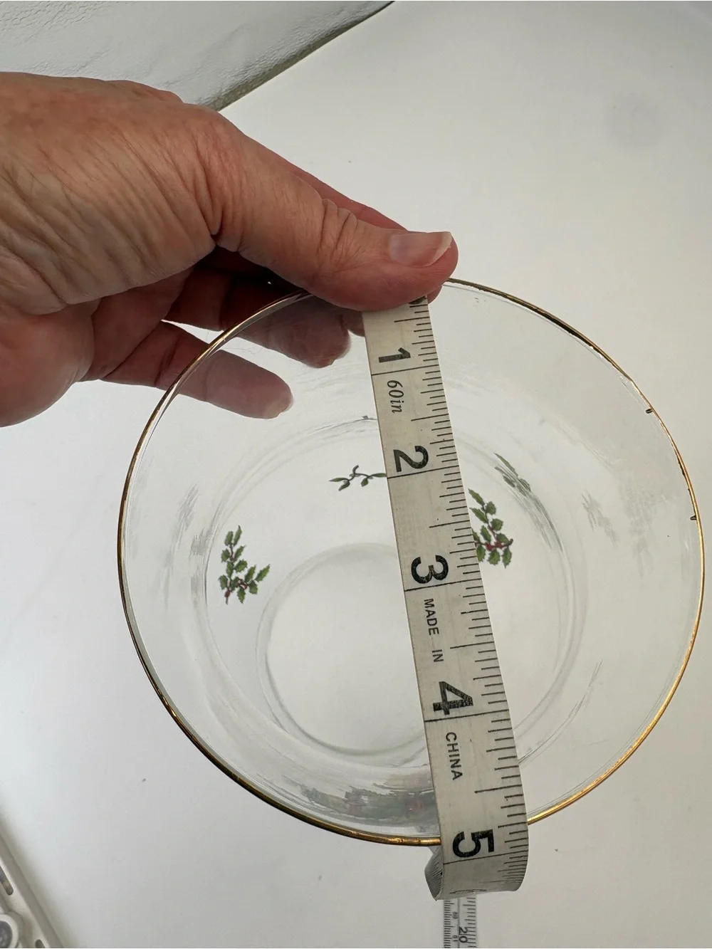 Large Spode Christmas Tree Glass Hurricane with Gold Rim